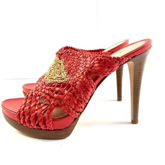 FENDI NWB Women’s 38.5 US 8 Red/Cream Leather Open Toe/back SlipOn Slide Sandal - Picture 7 of 13